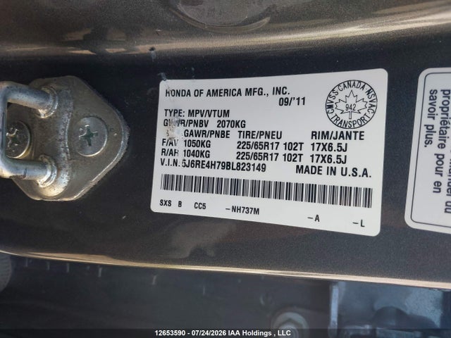 Продаж на аукціоні авто 2011 Honda Cr-v Ex-l, vin: 5J6RE4H79BL823149, номер лоту: 12653590