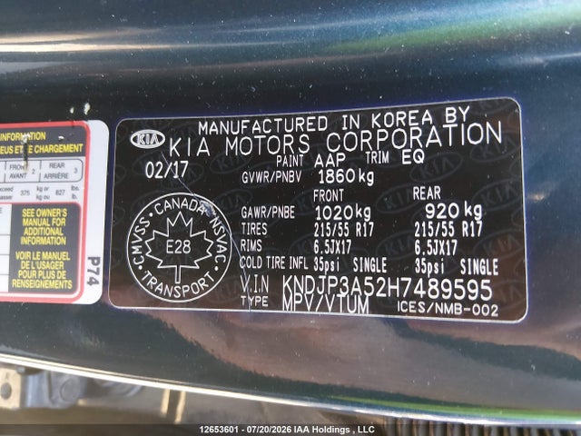 12653601 :رقم المزاد ، KNDJP3A52H7489595 vin ، 2017 Kia Soul مزاد بيع