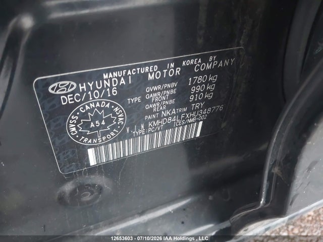 12653603 :رقم المزاد ، KMHD84LFXHU348776 vin ، 2017 Hyundai Elantra Se/value/limited مزاد بيع