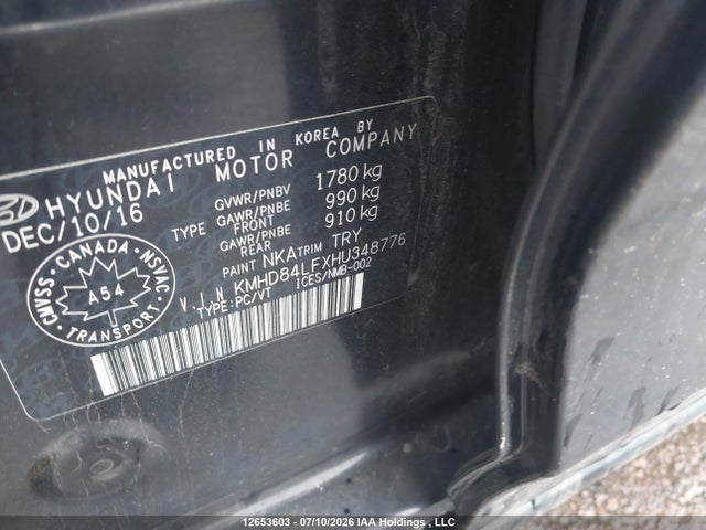 12653603 :رقم المزاد ، KMHD84LFXHU348776 vin ، 2017 Hyundai Elantra Se/value/limited مزاد بيع