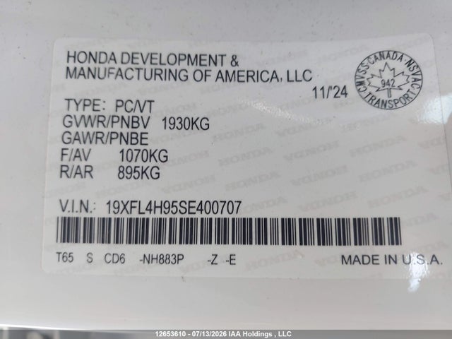 Продажа на аукционе авто 2025 Honda Civic Sport Touring Hybrid, vin: 19XFL4H95SE400707, номер лота: 12653610