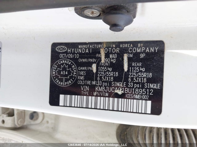 12653646 :رقم المزاد ، KM8JUCAC1BU189512 vin ، 2011 Hyundai Tucson Limited مزاد بيع