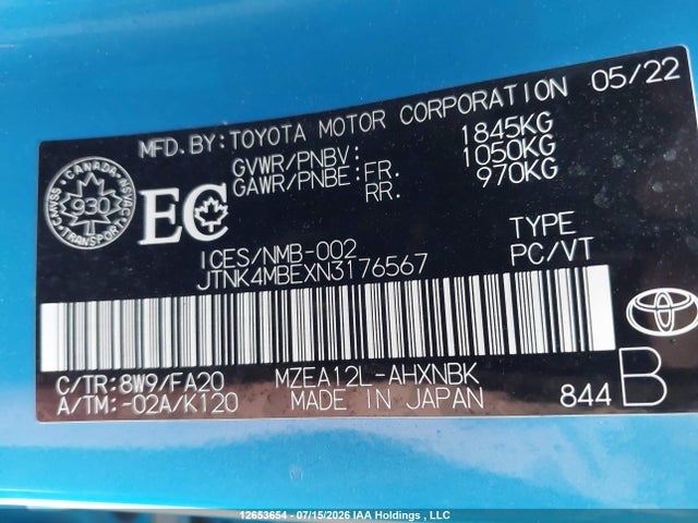 Toyota Corolla 2022 JTNK4MBEXN3176567 Image 9