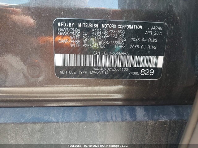 Aukcja sprzedaży 2022 Mitsubishi Outlander Le/le Premium/se/sel, vin: JA4J4UA82NZ604103, numer aukcji: 12653657
