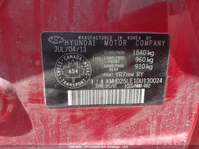 12653663 :رقم المزاد ، KMHD25LE1DU130024 vin ، 2013 Hyundai Elantra Gt Gl مزاد بيع