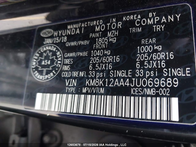 Hyundai Kona 2.0l Essential 2018 KM8K12AA4JU069689 Image 17