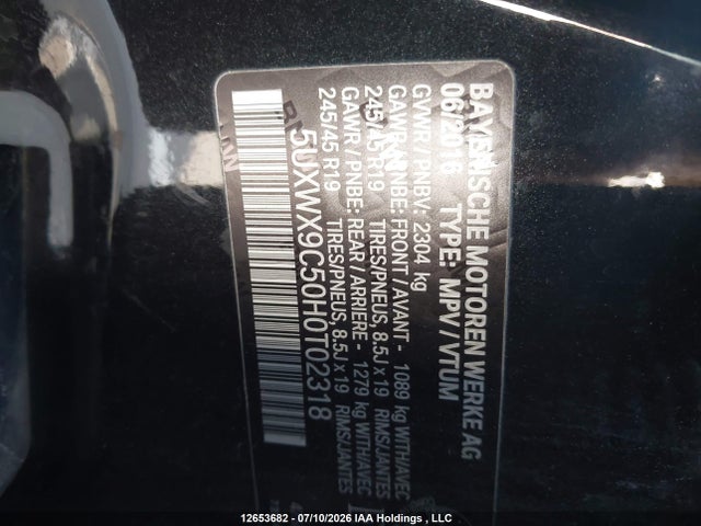 5UXWX9C50H0T02318 BMW X3 Xdrive28i