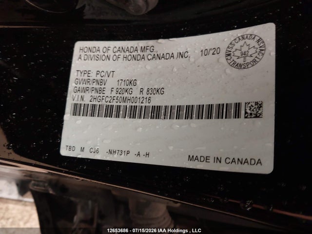 Honda Civic Lx 2021 2HGFC2F50MH001216 Image 9
