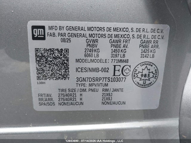Продаж на аукціоні авто 2026 Chevrolet Equinox Ev Rs, vin: 3GN7DSRP7TS103077, номер лоту: 12653690