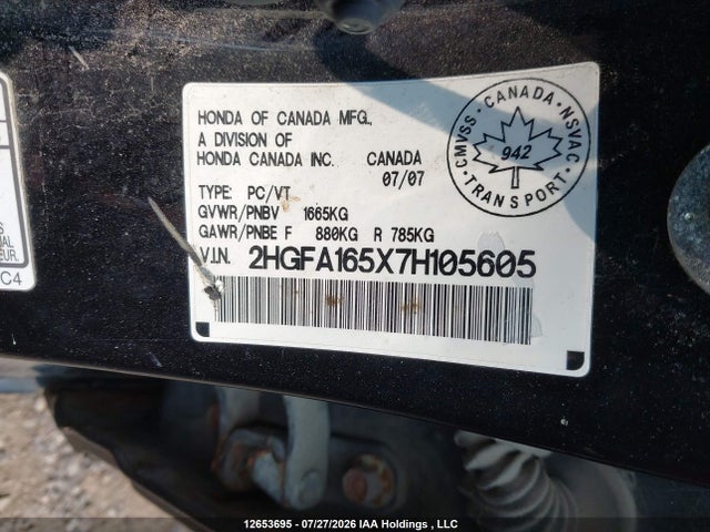 Aukcja sprzedaży 2007 Honda Civic, vin: 2HGFA165X7H105605, numer aukcji: 12653695