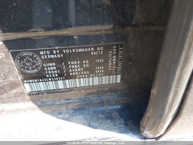 Продаж на аукціоні авто 2012 Volkswagen Golf 2.0 Tdi Comfortline/2.0 Tdi Highline, vin: WVWDM7AJ3CW330321, номер лоту: 12639818