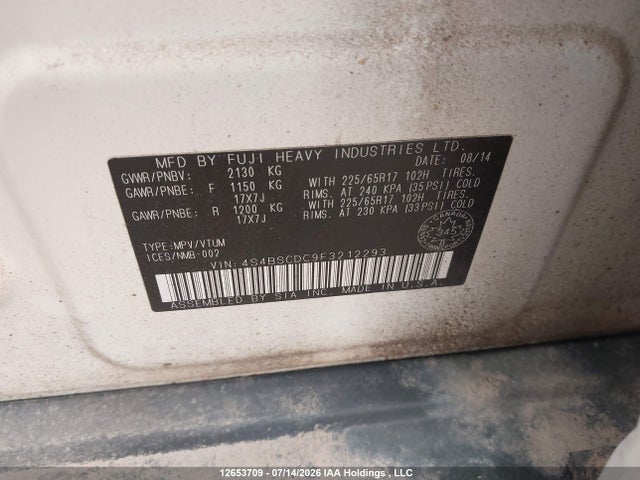 Auction sale of the 2015 Subaru Outback 2.5i Premium, vin: 4S4BSCDC9F3212293, lot number: 12653709