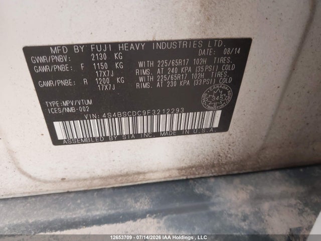 Auction sale of the 2015 Subaru Outback 2.5i Premium, vin: 4S4BSCDC9F3212293, lot number: 12653709