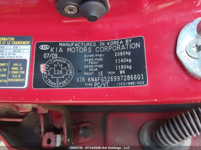 12653720 :رقم المزاد ، KNAFG526997286601 vin ، 2009 Kia Rondo Lx/ex مزاد بيع