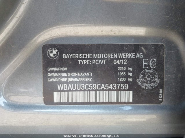 2012 Bmw 328i Xdrive Touring მანქანა იყიდება აუქციონზე, vin: WBAUU3C59CA543759, აუქციონის ნომერი: 12653729