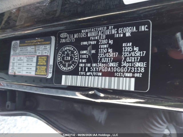 Продаж на аукціоні авто 2016 Kia Sorento 2.0l Ex/2.0l Lx+, vin: 5XYPGDA10GG073138, номер лоту: 12653732