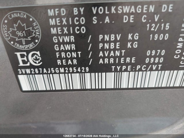 Продажа на аукционе авто 2016 Volkswagen Jetta 1.4 Tsi Trendline/1.4 Tsi Trendline+, vin: 3VW267AJ5GM295429, номер лота: 12653734