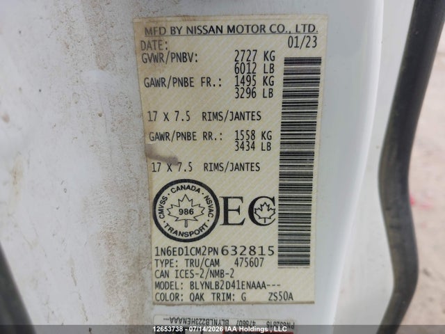 12653738 :رقم المزاد ، 1N6ED1CM2PN632815 vin ، 2023 Nissan Frontier S/sv مزاد بيع
