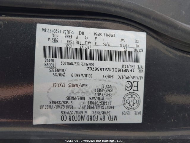 12653739 :رقم المزاد ، 1FMEU5BE4AUA36702 vin ، 2010 Ford Explorer Sport Trac Xlt مزاد بيع