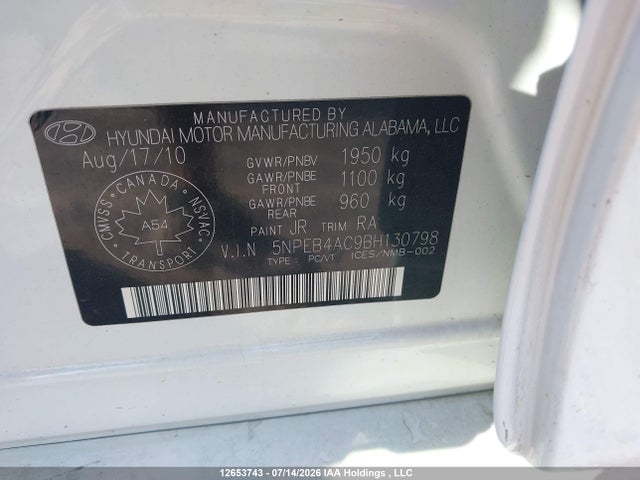12653743 :رقم المزاد ، 5NPEB4AC9BH130798 vin ، 2011 Hyundai Sonata Gls مزاد بيع