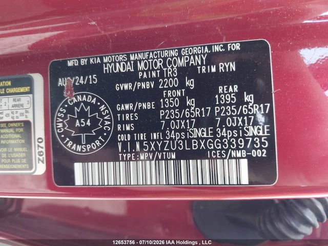 12653756 :رقم المزاد ، 5XYZU3LBXGG339735 vin ، 2016 Hyundai Santa Fe Sport 2.4 Premium مزاد بيع