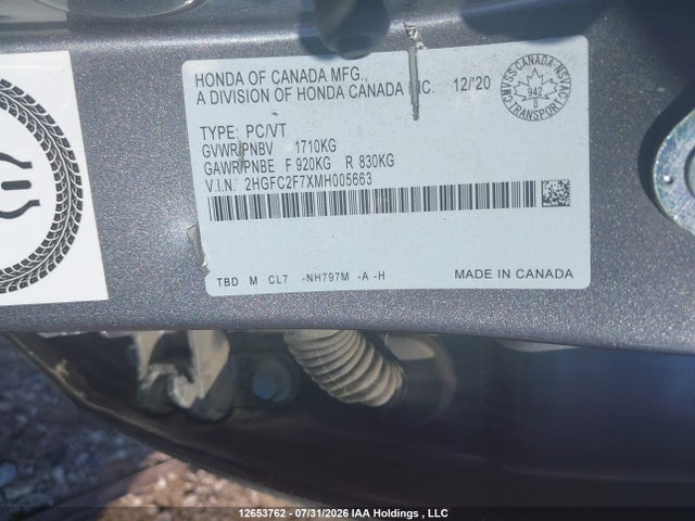 Honda Civic 2021 2HGFC2F7XMH005663 Image 9