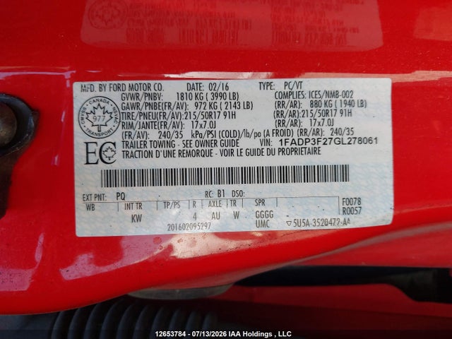 2016 Ford Focus Se მანქანა იყიდება აუქციონზე, vin: 1FADP3F27GL278061, აუქციონის ნომერი: 12653784