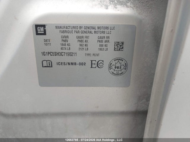 2012 Chevrolet Cruze Ls მანქანა იყიდება აუქციონზე, vin: 1G1PC5SH3C7190211, აუქციონის ნომერი: 12653785