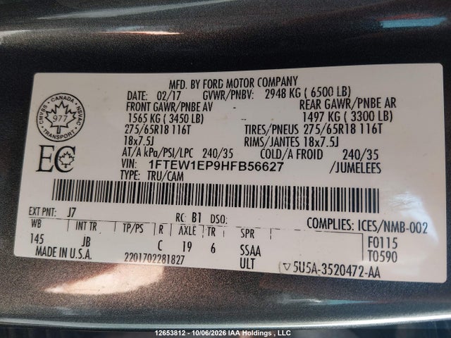 Aukcja sprzedaży 2017 Ford F-150, vin: 1FTEW1EP9HFB56627, numer aukcji: 12653812