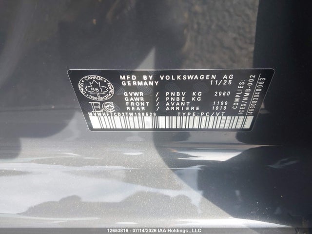 Продаж на аукціоні авто 2026 Volkswagen Golf R Black Edition, vin: WVWHF7CD2TW188529, номер лоту: 12653816