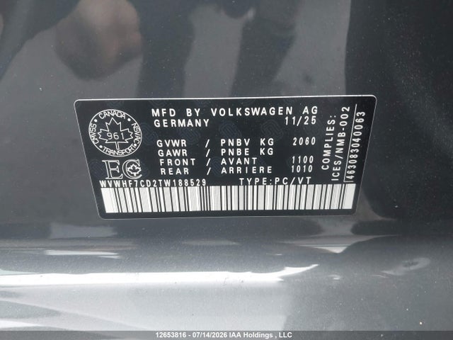 Продаж на аукціоні авто 2026 Volkswagen Golf R Black Edition, vin: WVWHF7CD2TW188529, номер лоту: 12653816