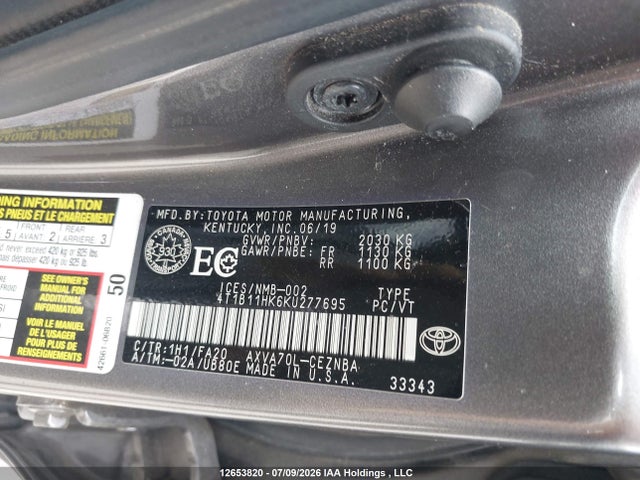 Toyota Camry 2019 4T1B11HK6KU277695 Image 9