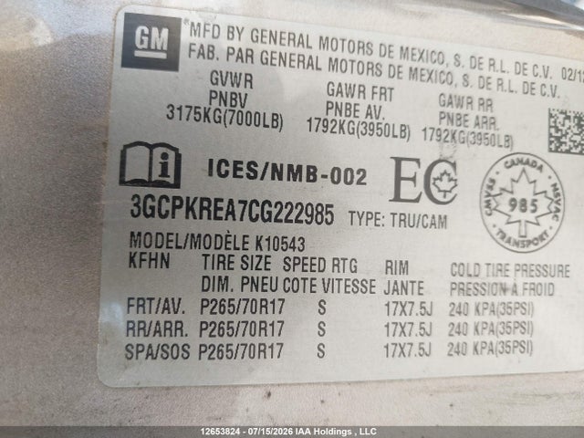Aukcja sprzedaży 2012 Chevrolet Silverado 1500 Ls, vin: 3GCPKREA7CG222985, numer aukcji: 12653824