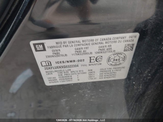Aukcja sprzedaży 2016 Gmc Terrain, vin: 2GKFLUEKXG6322394, numer aukcji: 12653826