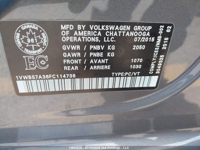 1VWBS7A36FC114738 Volkswagen Passat 1.8 Tsi Comfortline