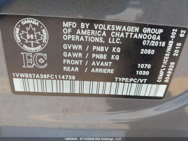 1VWBS7A36FC114738 Volkswagen Passat 1.8 Tsi Comfortline