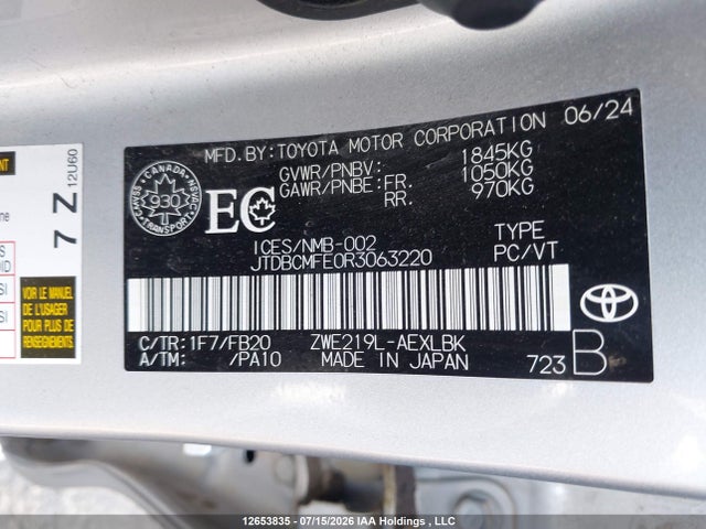 Продажа на аукционе авто 2024 Toyota Corolla Hybrid Le, vin: JTDBCMFE0R3063220, номер лота: 12653835