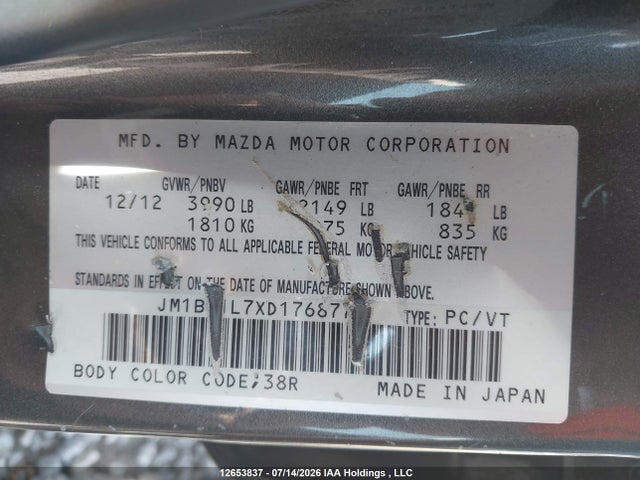 12653837 :رقم المزاد ، JM1BL1L7XD1768776 vin ، 2013 Mazda Mazda3 Gs-sky مزاد بيع
