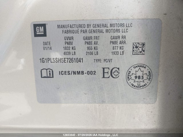 Chevrolet CRUZE LS 2014 1G1PL5SH5E7261041 Image 9