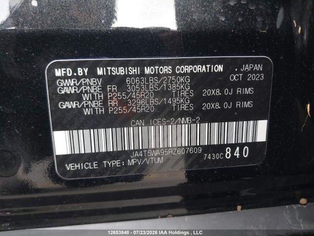 Продаж на аукціоні авто 2024 Mitsubishi Outlander Gt/gt Noir/gt Premium/noir, vin: JA4T5WA95RZ607609, номер лоту: 12653848