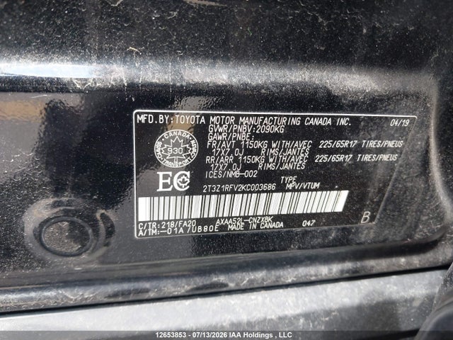 Toyota RAV4 LE 2019 2T3Z1RFV2KC003686 Image 19