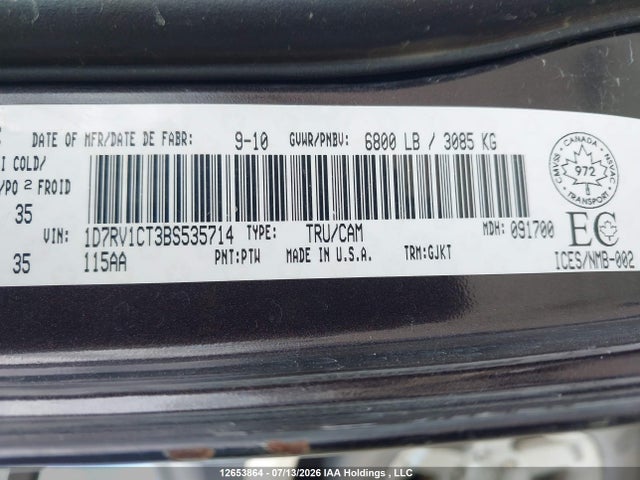 Продажа на аукционе авто 2011 Ram Ram 1500 Laramie, vin: 1D7RV1CT3BS535714, номер лота: 12653864
