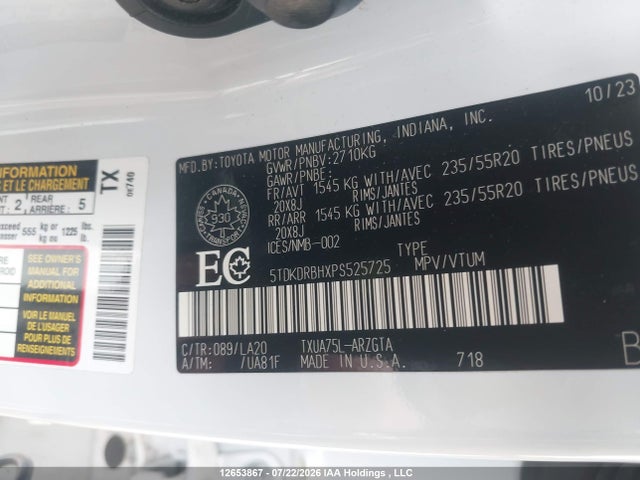 Toyota Highlander 2023 5TDKDRBHXPS525725 Image 9