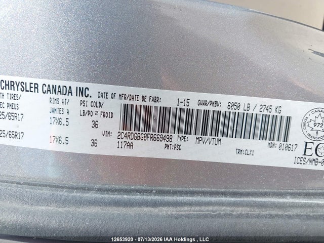 Dodge Grand Caravan Se/sxt 2015 2C4RDGBG8FR669498 Image 9