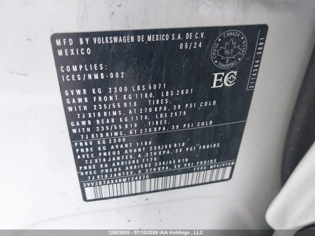 3VV2B7AX4RM124470 Volkswagen Tiguan Se/wolfsburg