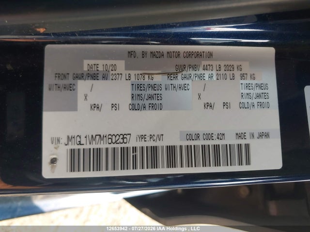 Mazda 6 2021 JM1GL1VM7M1602367 Image 9
