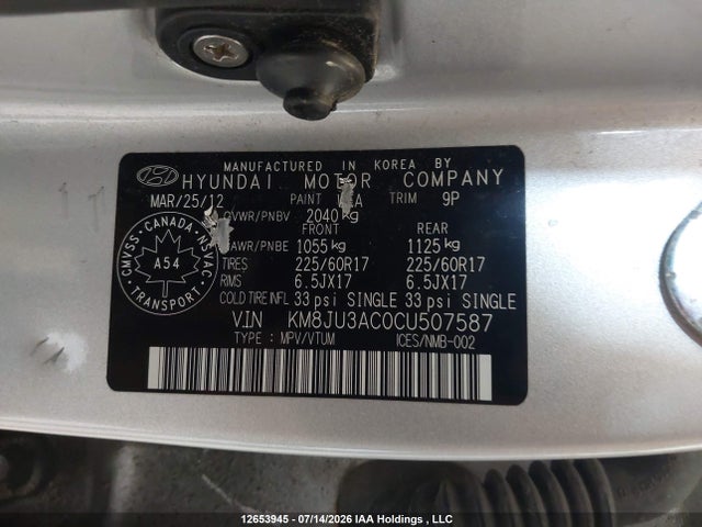 Aukcja sprzedaży 2012 Hyundai Tucson Gls, vin: KM8JU3AC0CU507587, numer aukcji: 12653945