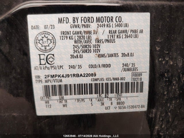 Ford EDGE SEL 2024 2FMPK4J91RBA22089 Image 9