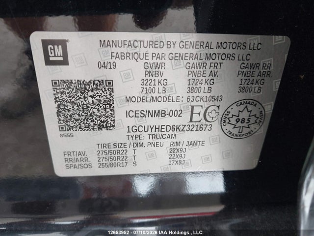 1GCUYHED6KZ321673 Chevrolet Silverado 1500 High Country