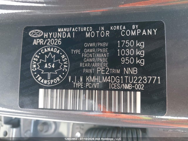 12653953 :رقم المزاد ، KMHLM4DG1TU223771 vin ، 2026 Hyundai Elantra Sel Sport مزاد بيع